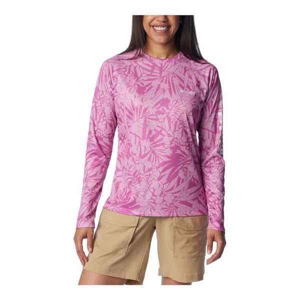 우먼 컬럼비아 Super Tidal 티셔츠 롱슬리브 긴팔 셔츠 - Bright 라벤더 Tropictones 8670414