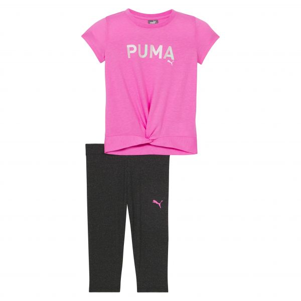 키즈 푸마 키즈 트위스트 헴 티셔츠 &amp; 레깅스 세트 - 핑크 퍼플 8856017